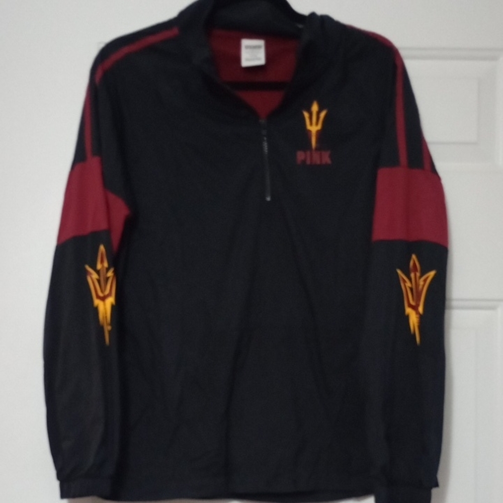 PINK Victoria's Secret Black and Burgundy ASU  Jacket with Yellow Accents Size S